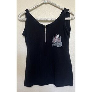 Tattooed In Black By Wave Trade Route 66 Womens Black Halter Top XL , Xtra Large